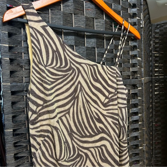 Cache vintage maxi dress khaki metallic size 10 lined deadstock medium - Picture 3 of 11